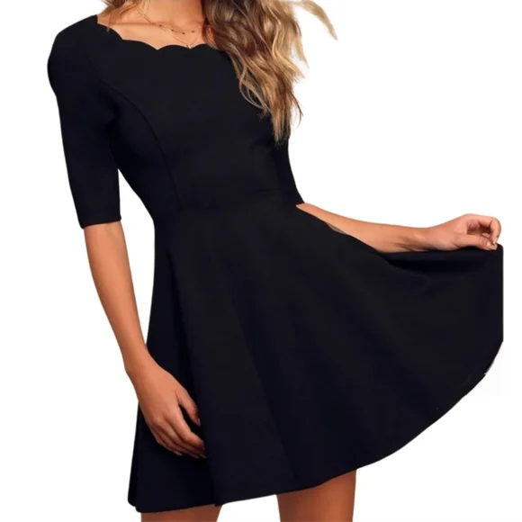 scalloped skater dress Sleeveless Scalloped Skater Dress with Pockets